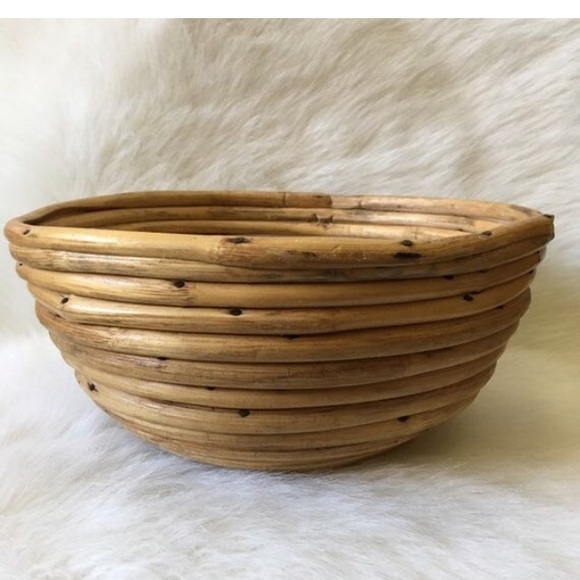 Vintage Other - Vintage Rustic Wood Woven Circular Bowl